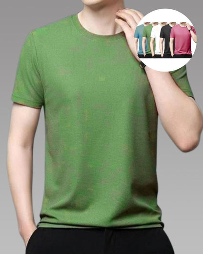 Polyester Stretchable Solid Half Sleeves Mens Plain Round Neck T-Shirt Pack Of 5