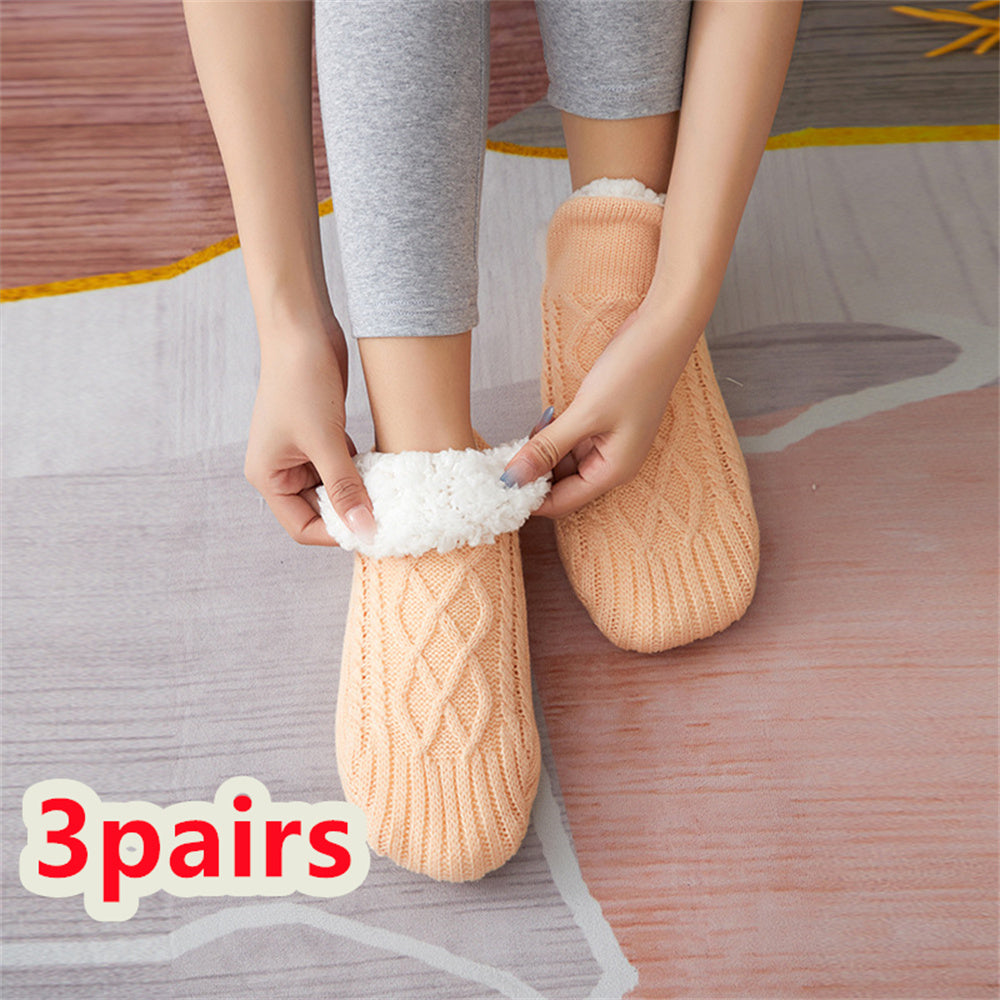 Winter Woolen Non-Slip Socks – Thick Warm Indoor Bedroom Slippers for Women & Men