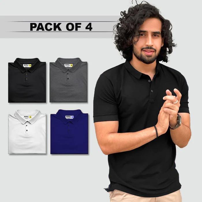 Poly Matte Assorted Solid Half Sleeves Mens Polo T-Shirt Combo Pack Of 4