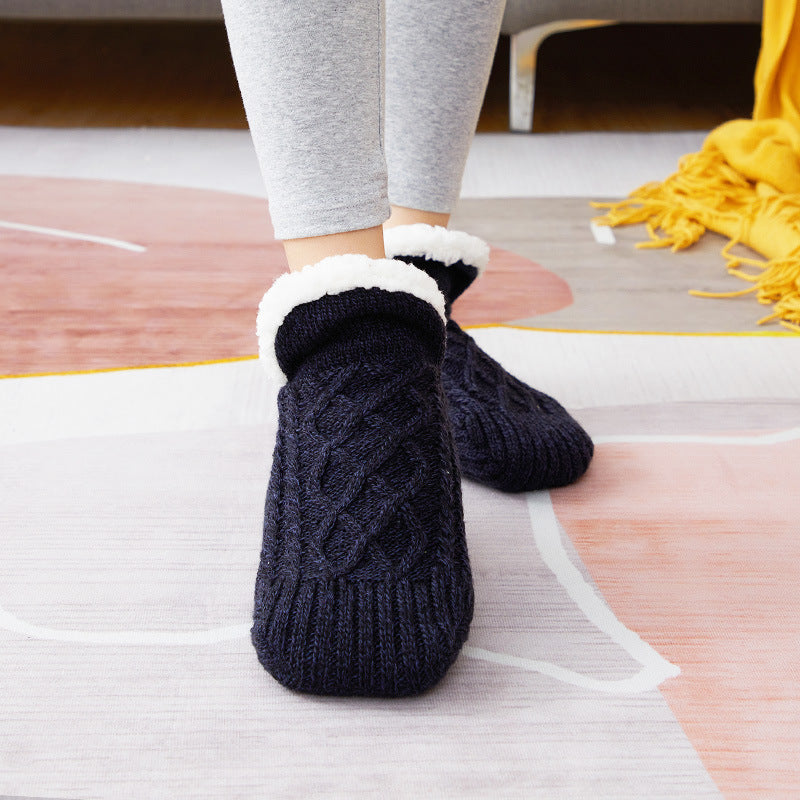 Winter Woolen Non-Slip Socks – Thick Warm Indoor Bedroom Slippers for Women & Men