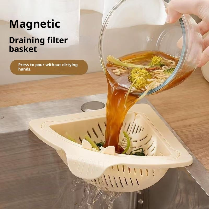 Magnetic Suction Triangle Sink Drain Basket | Kitchen Food Strainer & Waste Catcher for Sink