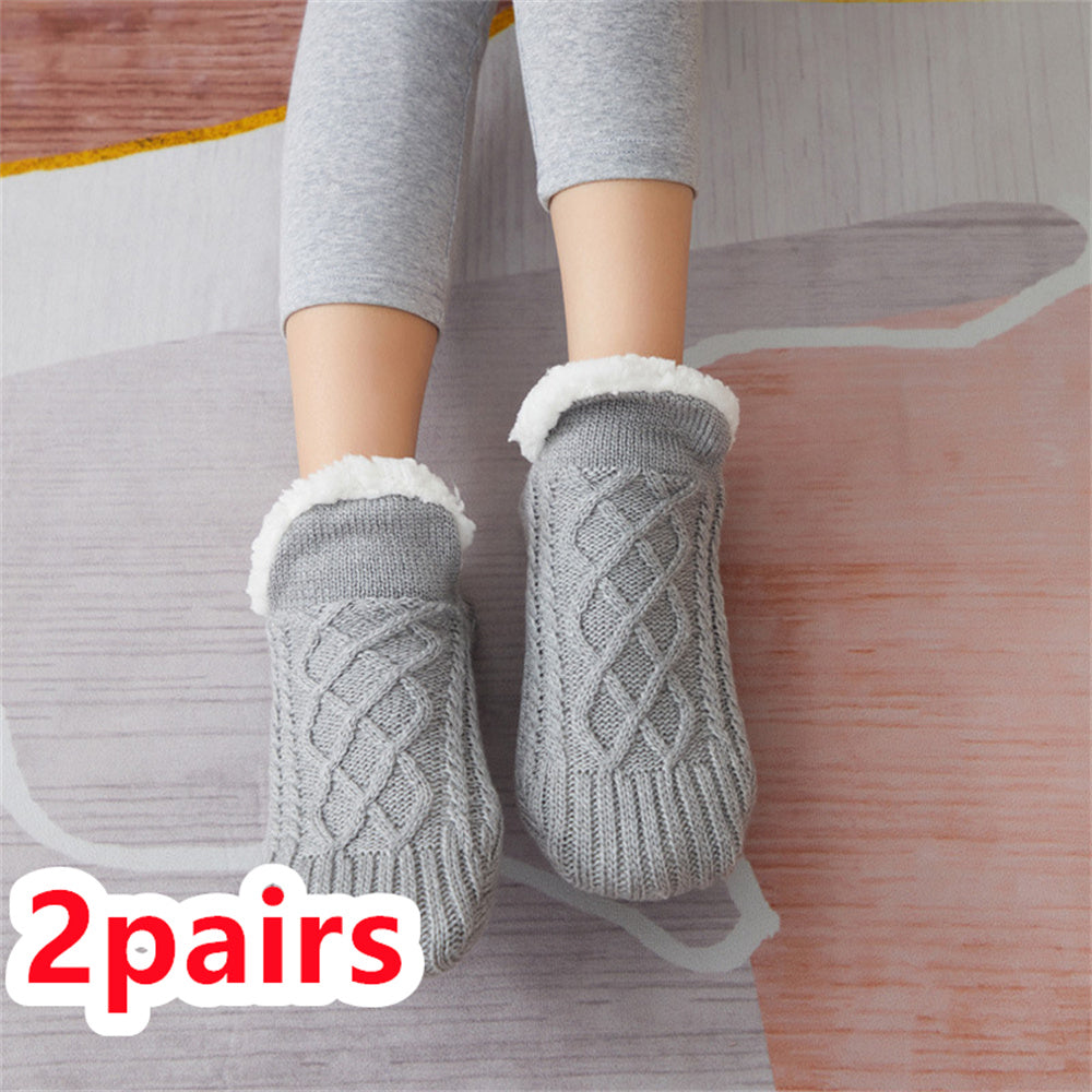 Winter Woolen Non-Slip Socks – Thick Warm Indoor Bedroom Slippers for Women & Men