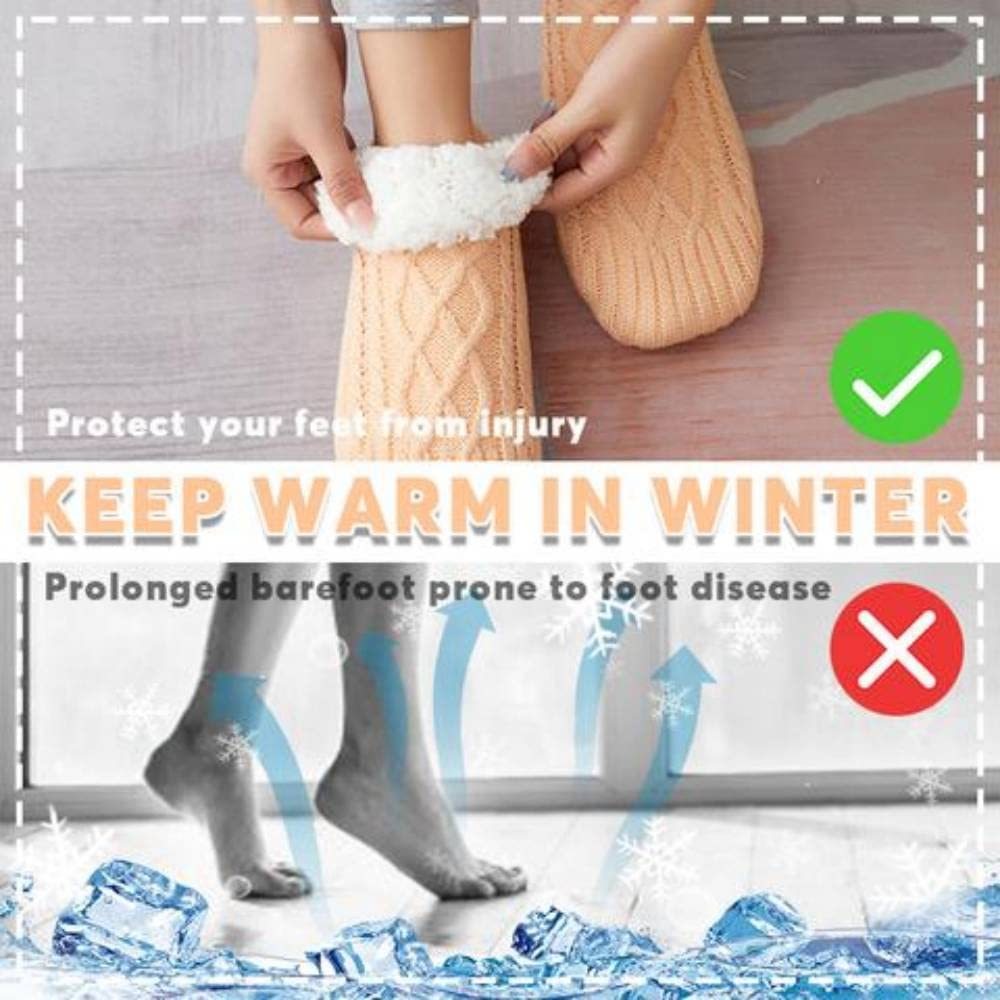Winter Woolen Non-Slip Socks – Thick Warm Indoor Bedroom Slippers for Women & Men