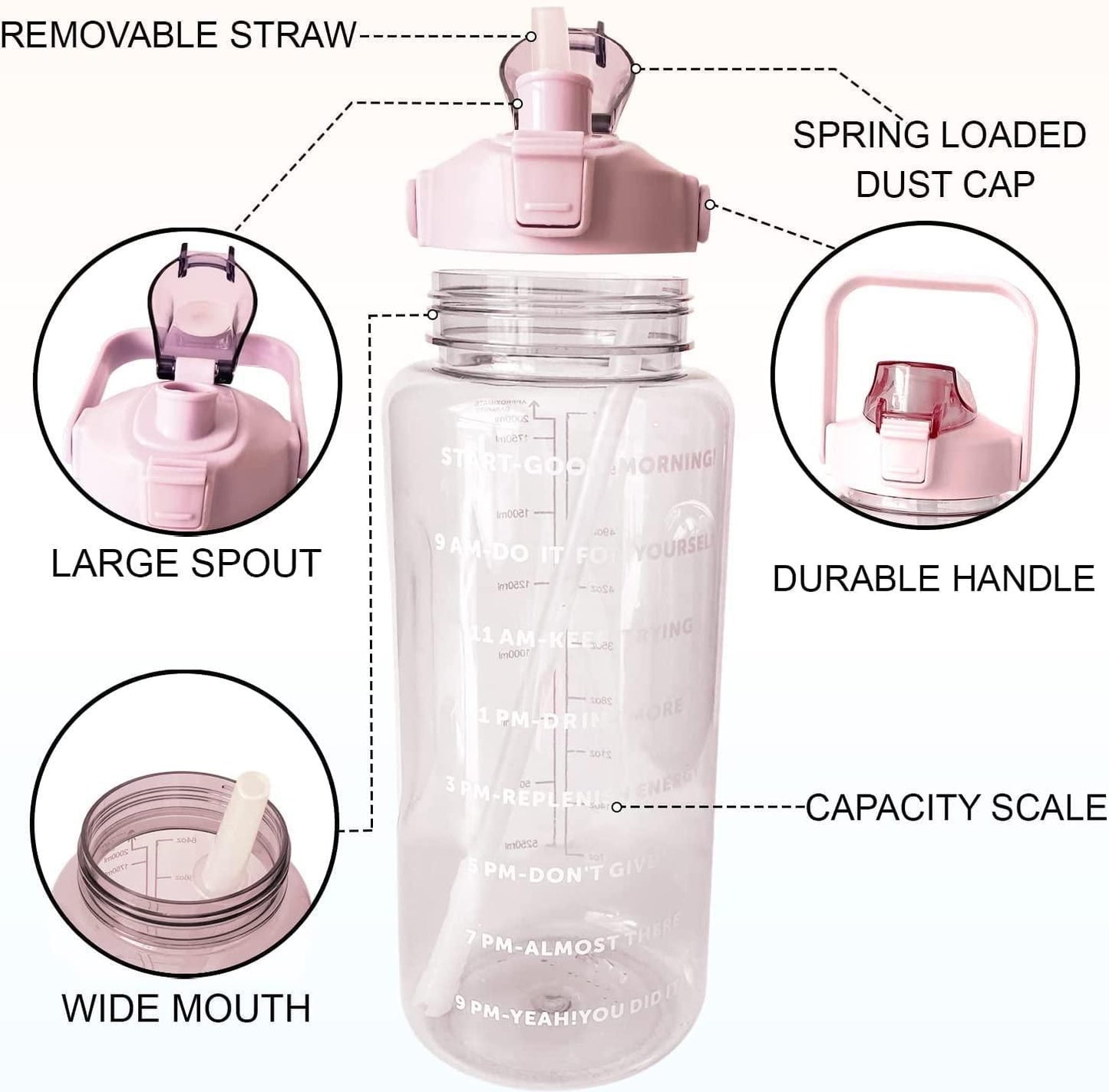 Leakproof 2L Water Bottle With Straw Sport Bottle Sipper - Drinkware Collections