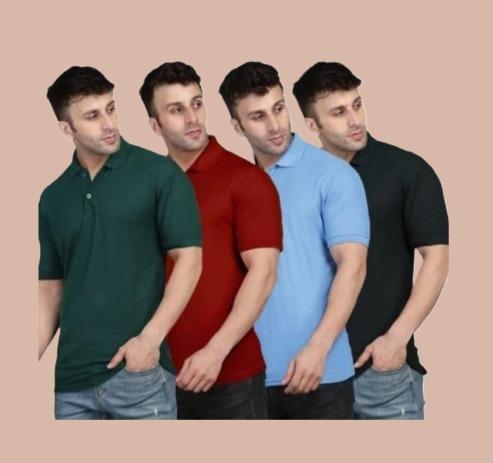 Cotton Solid  Mens Plain Polo Neck T-Shirt (Pack of 4)