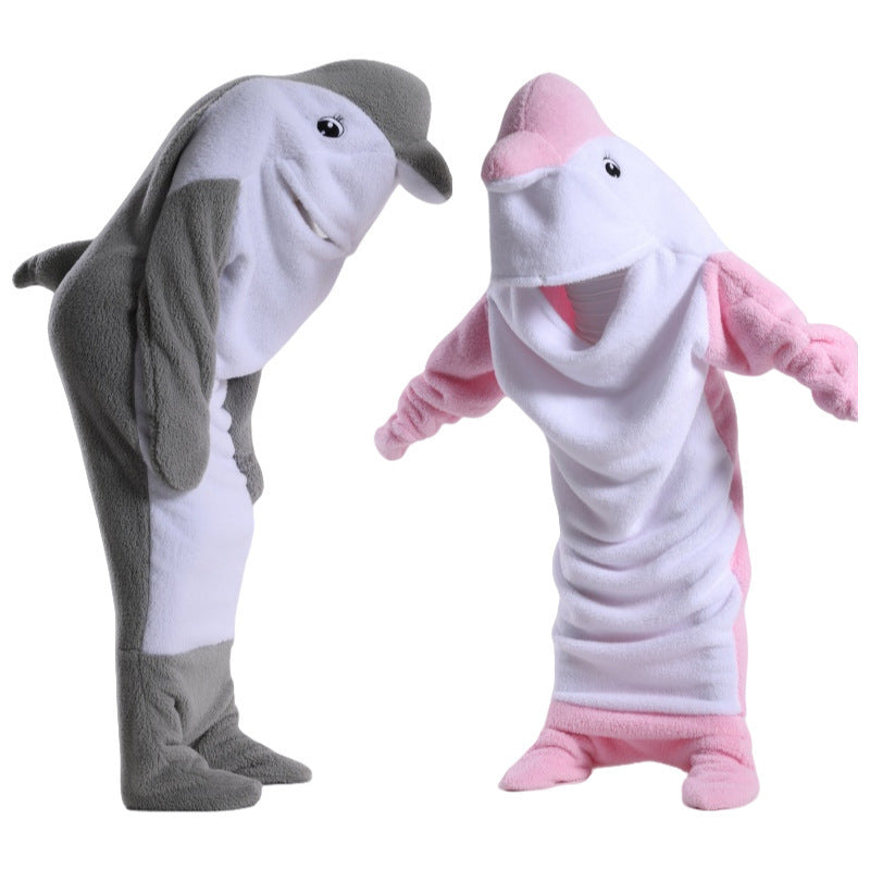 Dolphin & Shark Hooded Blanket – Soft Plush Sleeping Bag for Kids & Adults
