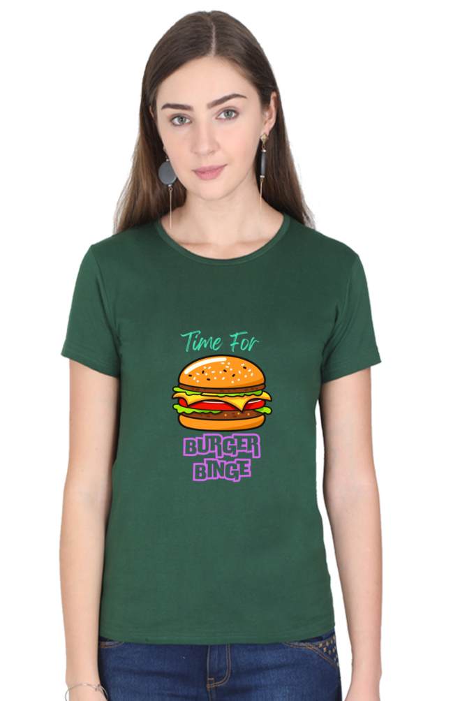 Burger binge printed women's tshirt