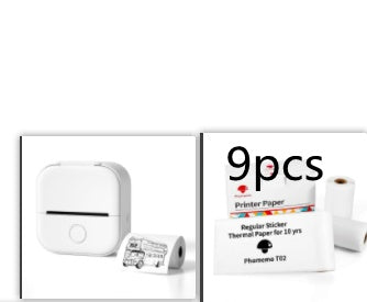 White printer with a box of printer paper on a white background