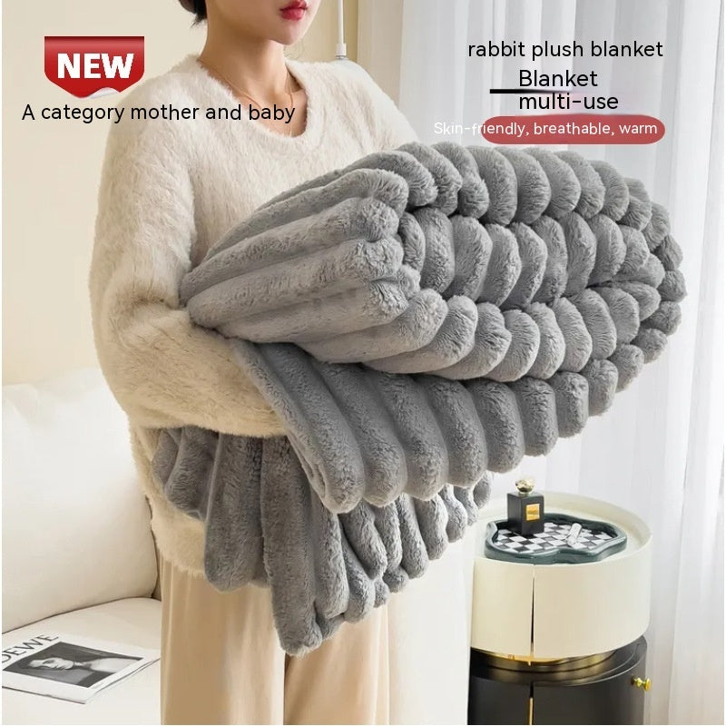 Soft Wind Bubble Velvet Blanket – Double-Sided Thick Warm Faux Rabbit Fur Throw