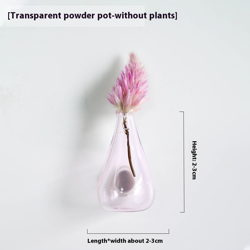 Transparent powder pot with a pink flower on a white background