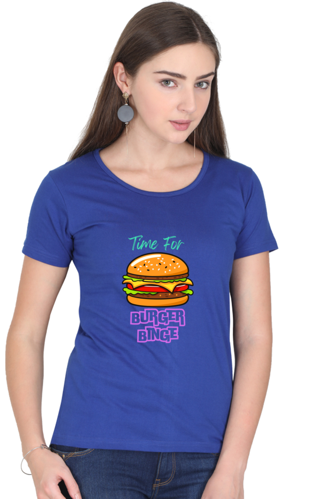 Burger binge printed women's tshirt