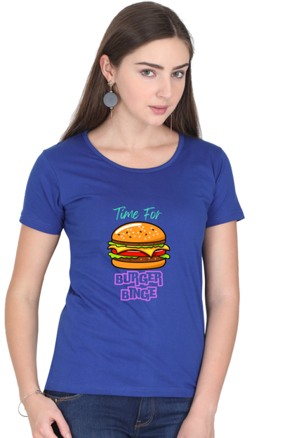 Burger binge printed women's tshirt