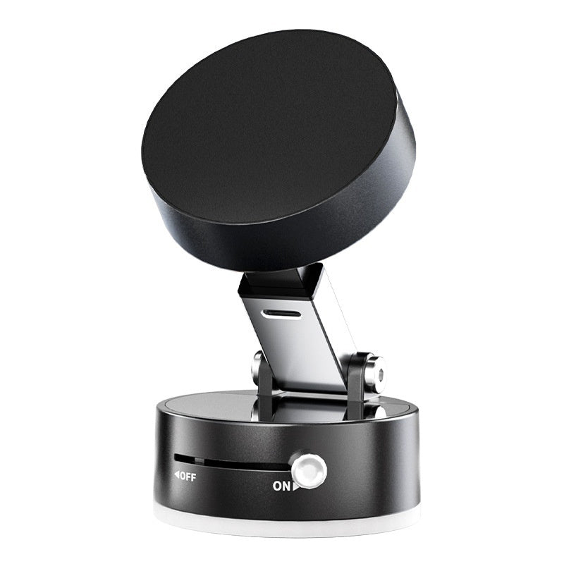 Black smartphone stand with adjustable angle on a white background