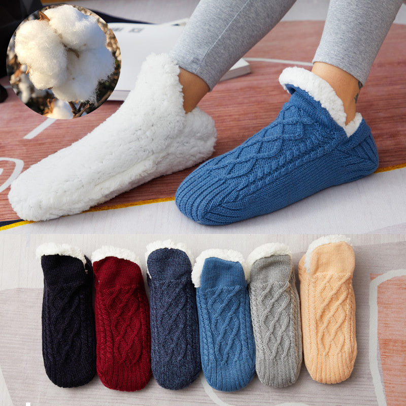 Winter Woolen Non-Slip Socks – Thick Warm Indoor Bedroom Slippers for Women & Men