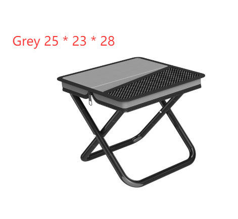 Portable folding table with mesh surface on a white background