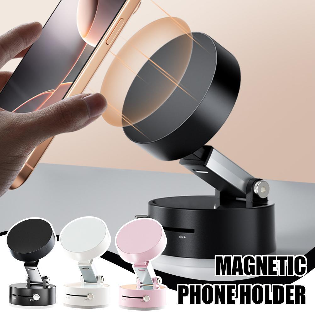 Magnetic phone holder with smartphone attachment on a neutral background