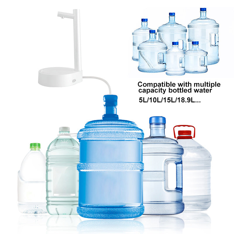 Collection of water bottles with a pump on a white background