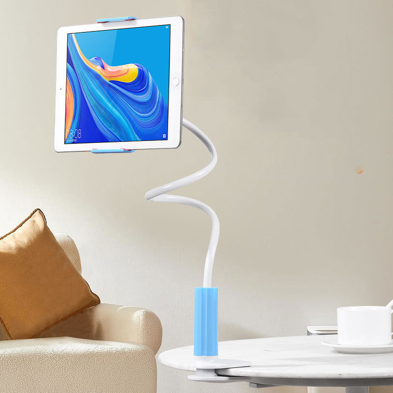 Tablet on a flexible stand in a living room setting
