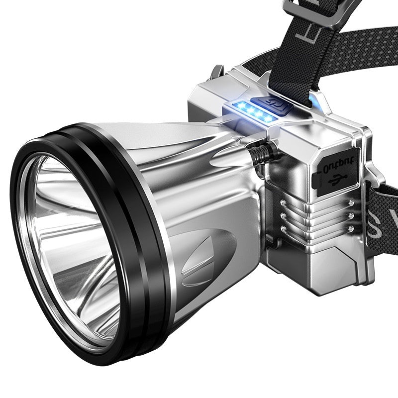 Headlamp with a large flashlight on a white background