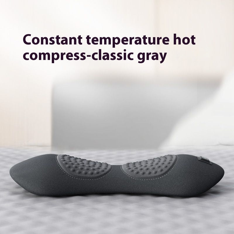 Gray constant temperature hot compress on a bed with text 'Constant temperature hot compress-classic gray'.
