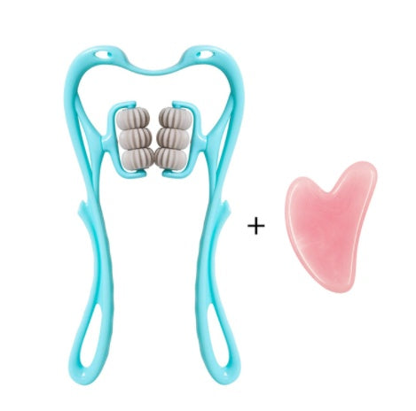 Blue dental tool with gray interior and pink heart-shaped tool on a white background