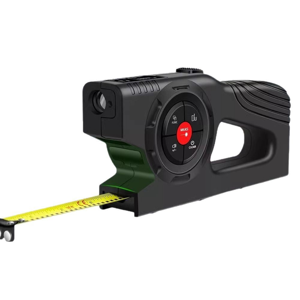 Black tape measure with yellow measuring tape on a white background