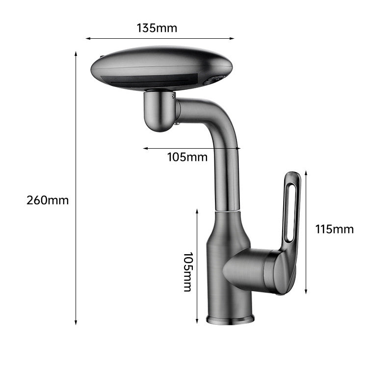 Measurement chart of a kitchen faucet with dimensions labeled.