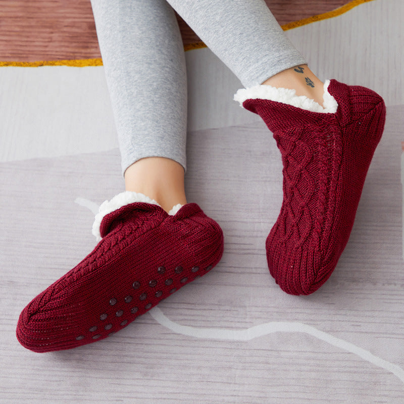Winter Woolen Non-Slip Socks – Thick Warm Indoor Bedroom Slippers for Women & Men