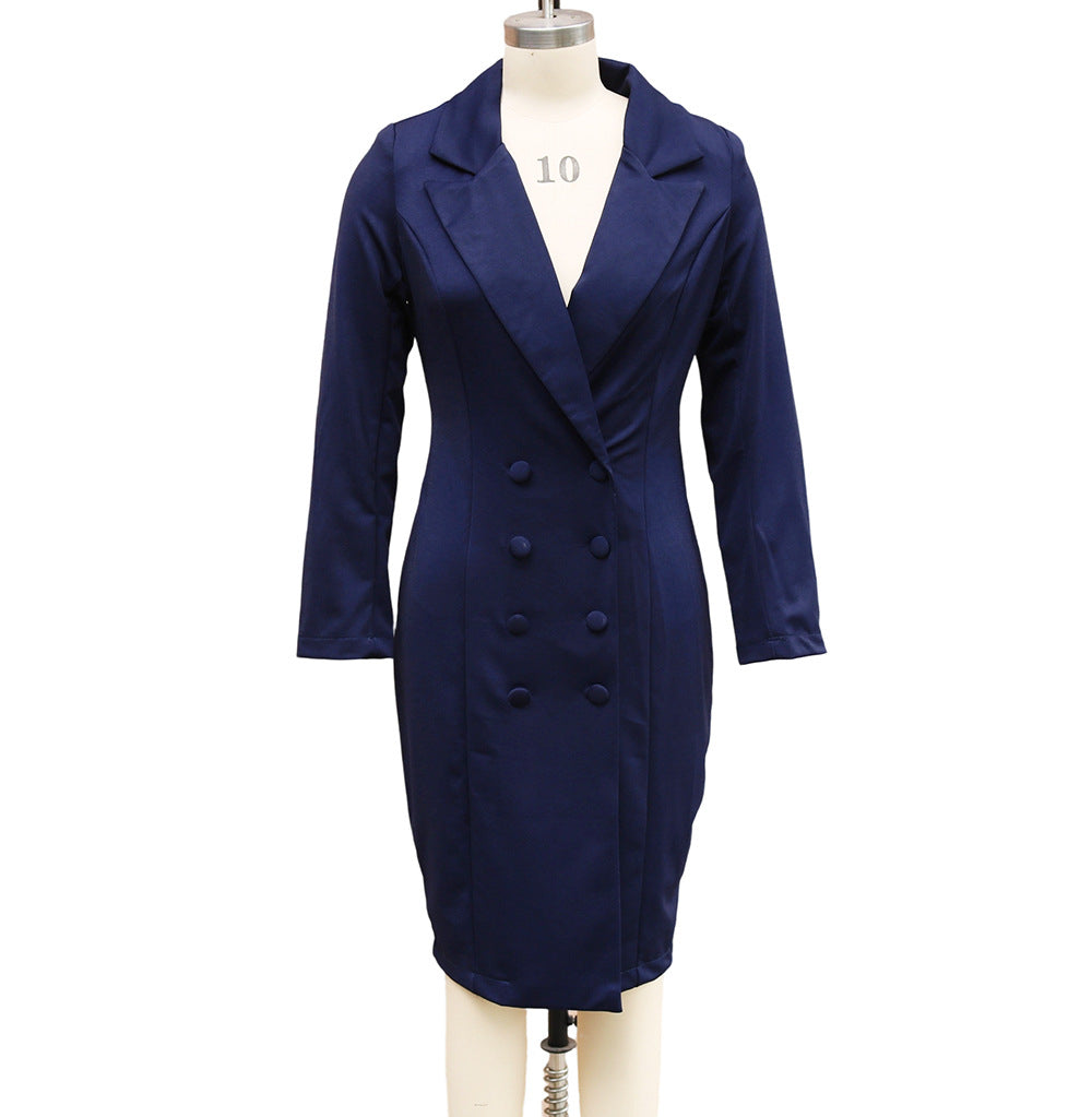 Women’s Double-Breasted Blazer Dress – Slim Fit Long Sleeve Office Jacket Dress | High-Waist Business & Casual Outwear