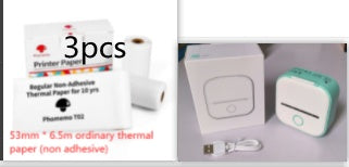 Printer paper roll and small electronic device with USB cable on a white background