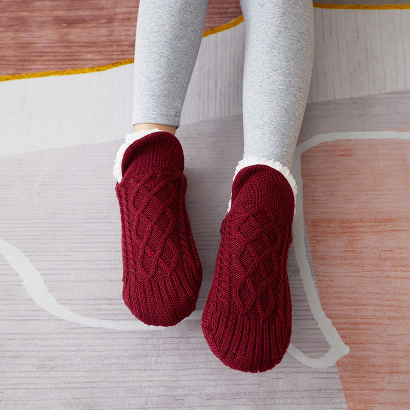 Winter Woolen Non-Slip Socks – Thick Warm Indoor Bedroom Slippers for Women & Men