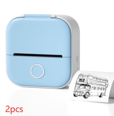 Small blue printer with a white background