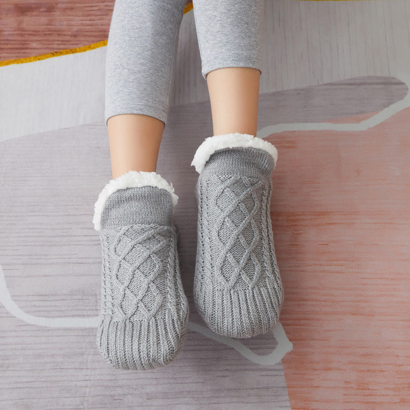 Winter Woolen Non-Slip Socks – Thick Warm Indoor Bedroom Slippers for Women & Men