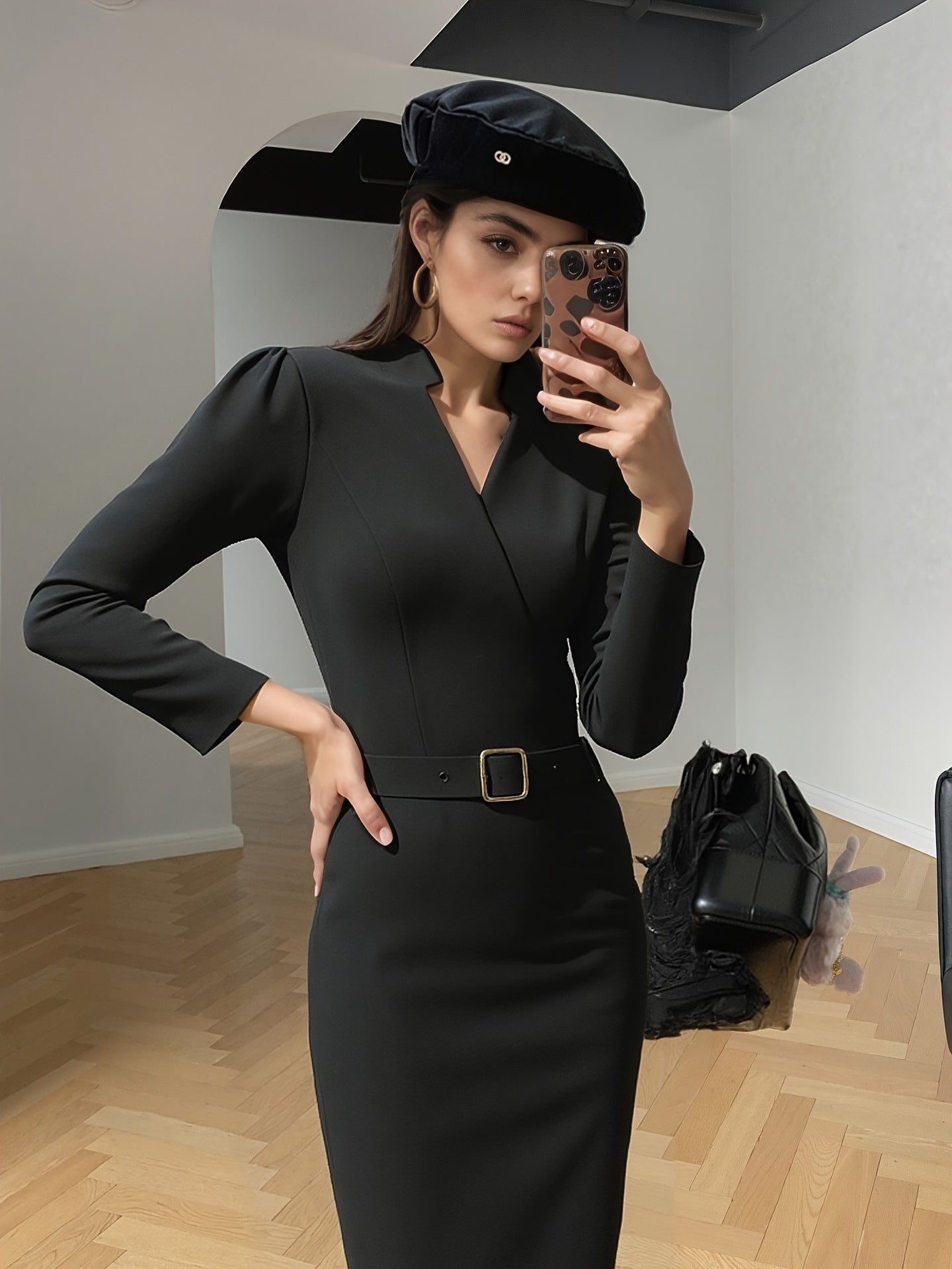 Women’s Slim-Fit Casual Suit Dress – V-Neck Long Sleeve Office & Commuter Dress | Elegant Business Wear
