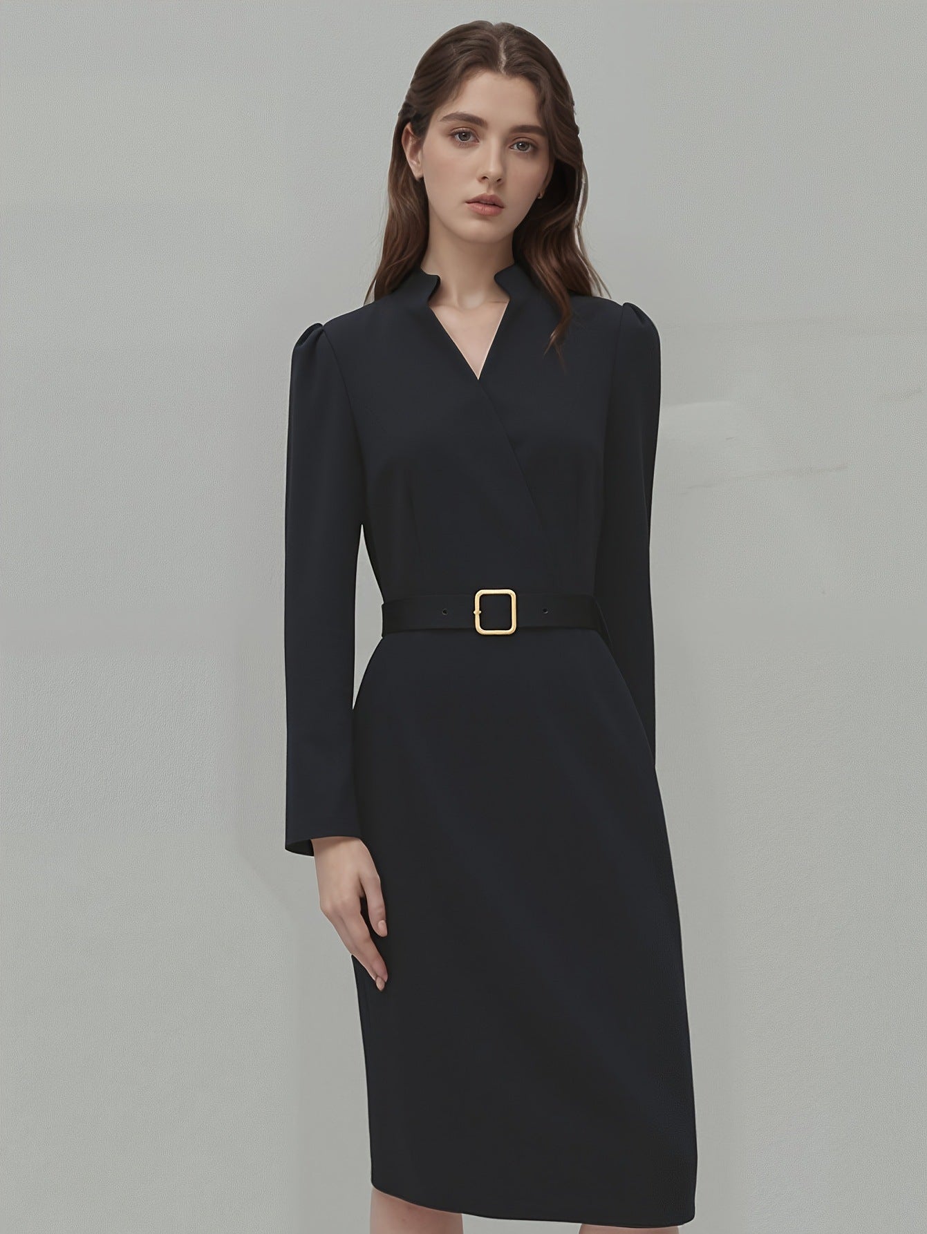 Women’s Slim-Fit Casual Suit Dress – V-Neck Long Sleeve Office & Commuter Dress | Elegant Business Wear