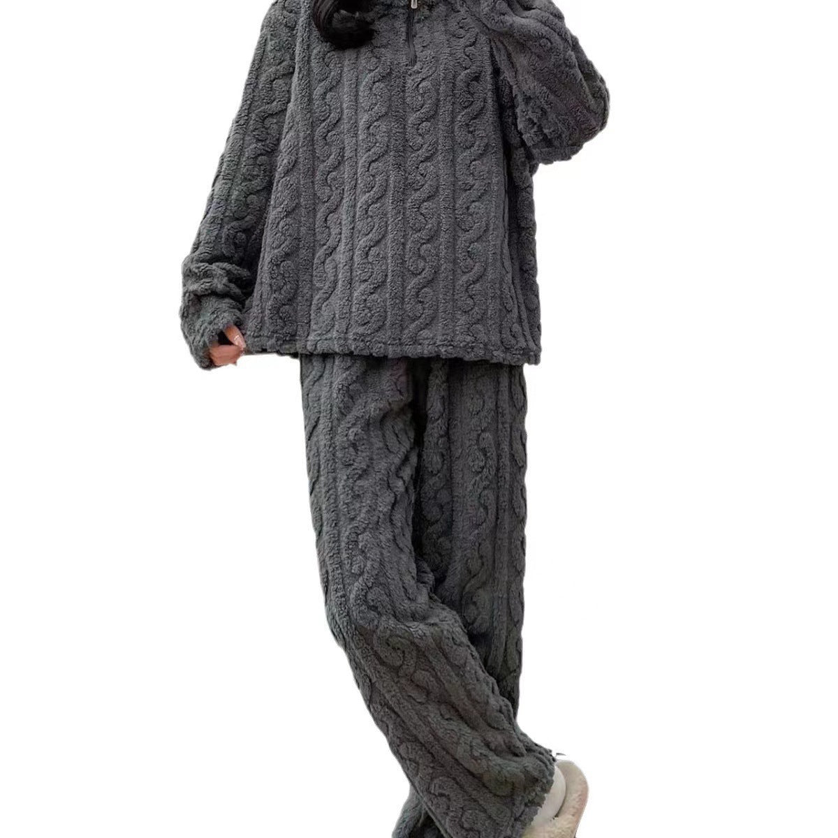 Autumn Winter Couple Pajamas – Thick Coral Fleece Zipper Loungewear & Sleepwear