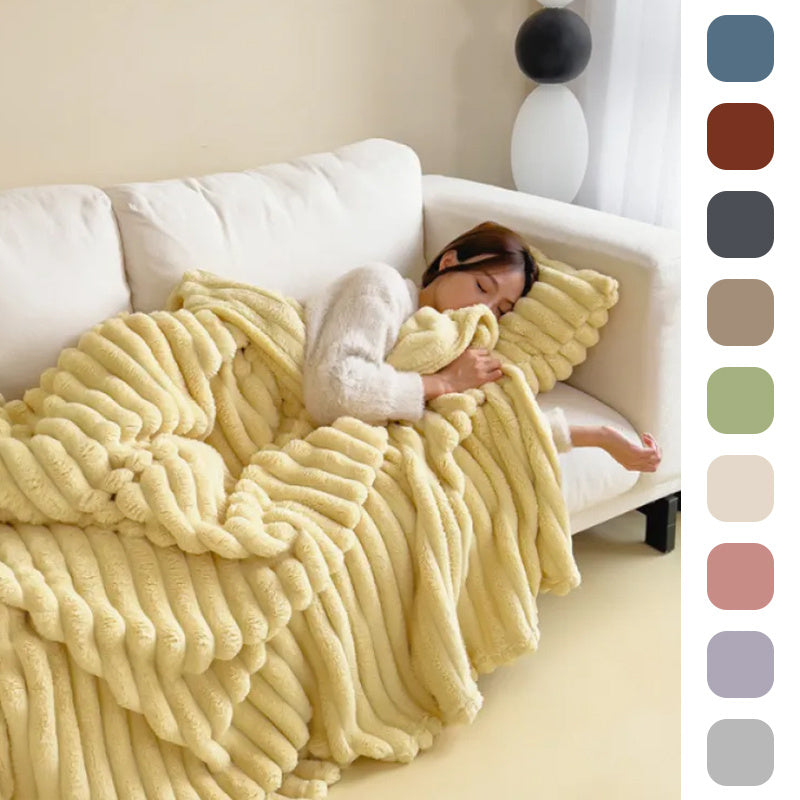 Soft Wind Bubble Velvet Blanket – Double-Sided Thick Warm Faux Rabbit Fur Throw