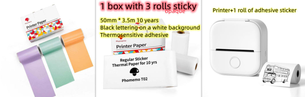 Sticky tape and printer with packaging on a white background