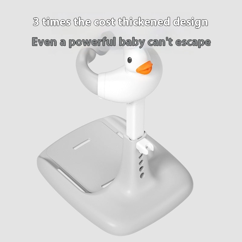 White duck-shaped product with text on a gray background
