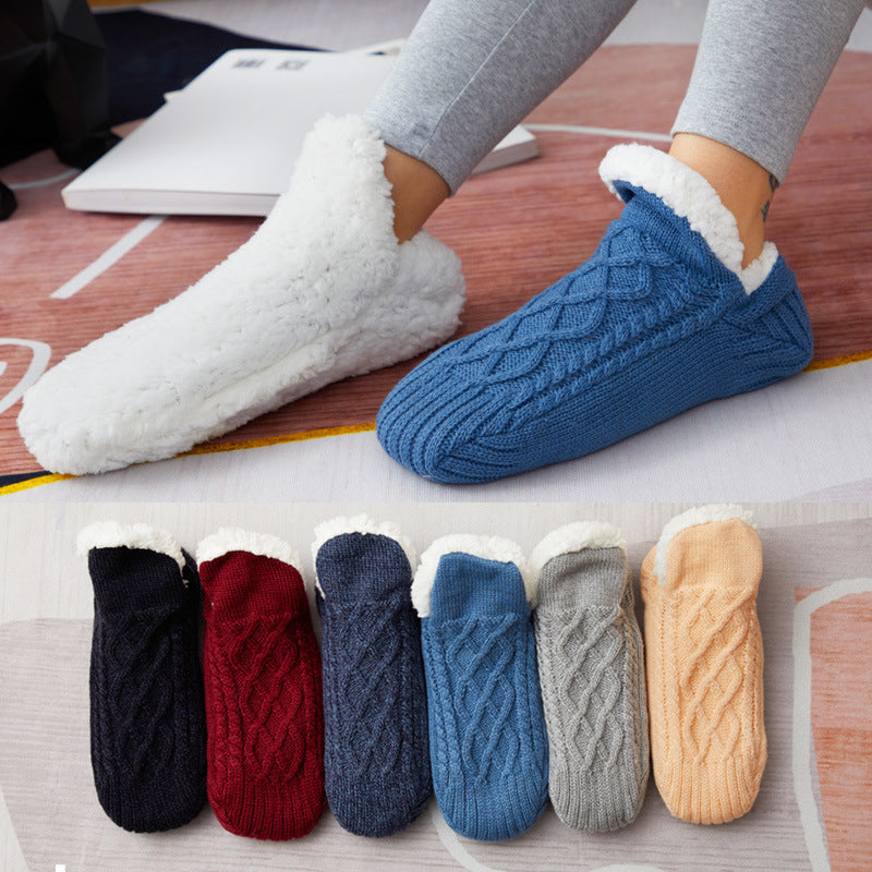 Winter Woolen Non-Slip Socks – Thick Warm Indoor Bedroom Slippers for Women & Men