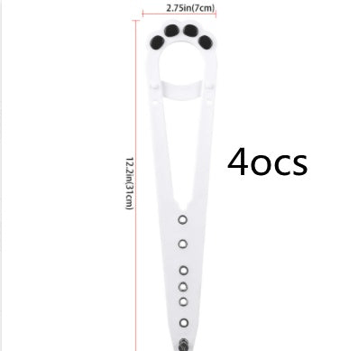 White dog collar with paw design and measurements on a white background