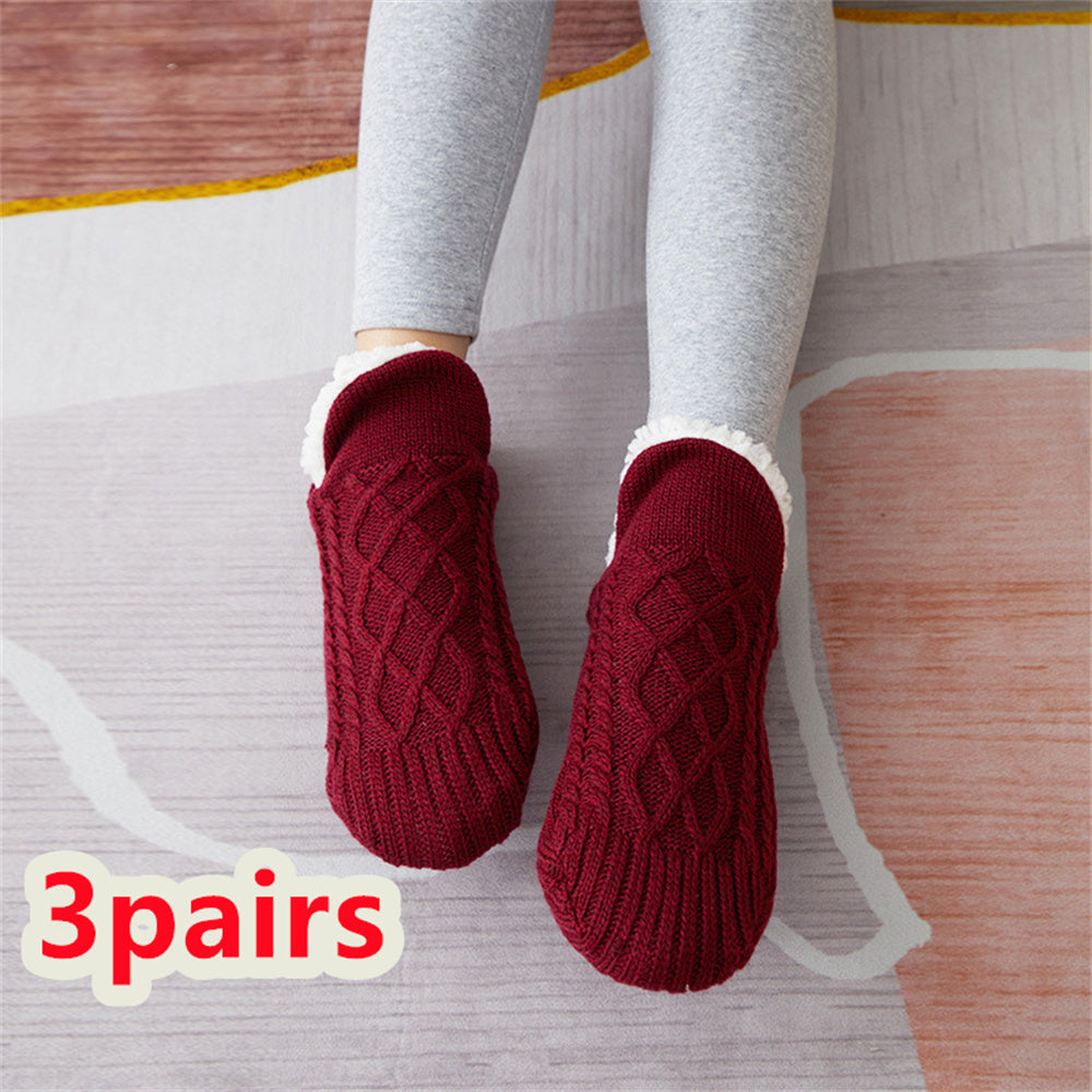 Winter Woolen Non-Slip Socks – Thick Warm Indoor Bedroom Slippers for Women & Men