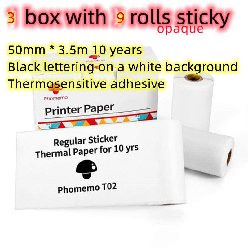Box with 9 rolls of Phomemo printer paper on a white background