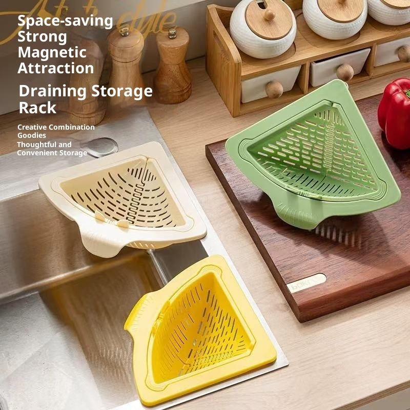 Magnetic Suction Triangle Sink Drain Basket | Kitchen Food Strainer & Waste Catcher for Sink