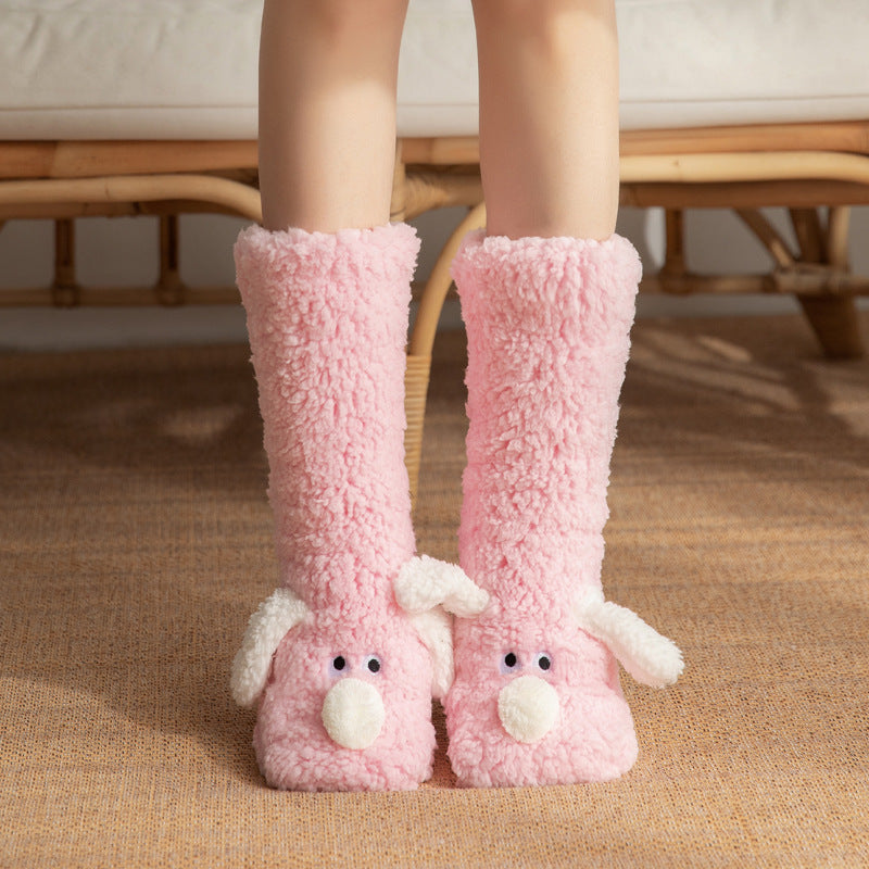 Cute Cartoon Dog Plush Floor Socks – Winter Warm, Non-Slip Cozy Socks for Women