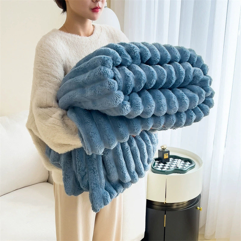 Soft Wind Bubble Velvet Blanket – Double-Sided Thick Warm Faux Rabbit Fur Throw