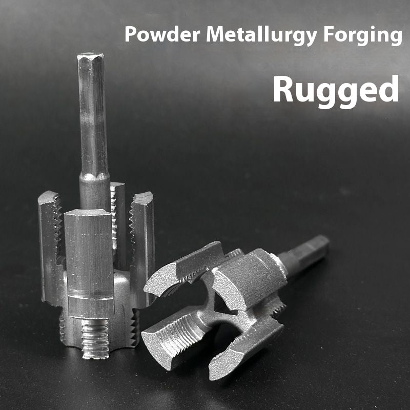 Two silver-colored wire openers with a text overlay that reads 'Powder Metallurgy Forging Rugged'.